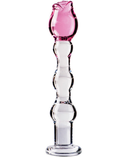 Icicles No. 12 Hand Blown Glass Massager - Clear w/Rose Tip