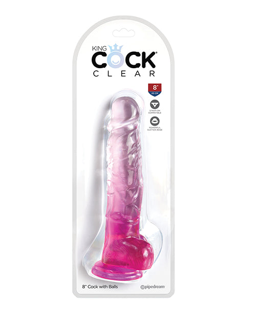 King Cock Clear 8" Cock w/Balls - Pink