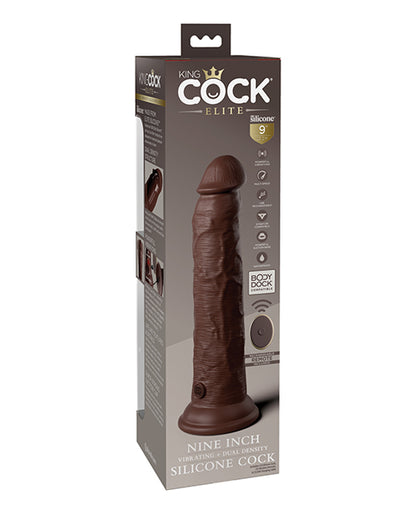 King Cock Elite 9" Dual Density Vibrating Silicone Cock w/Remote - Brown