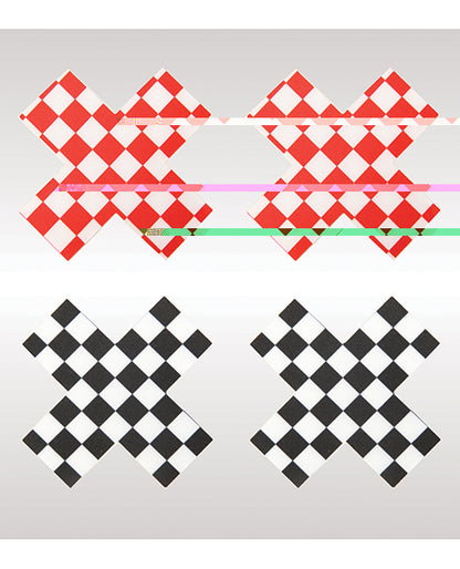 Peekaboos Off the Wall Checkered Pasties - 2 Pairs 1 Black/1 Red