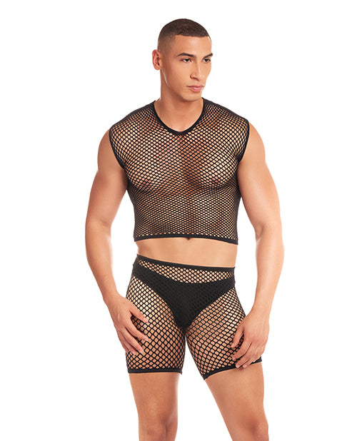 Rainbow Party Net-Bula Large Mesh Long Brief 3 pc Set - Black S/M