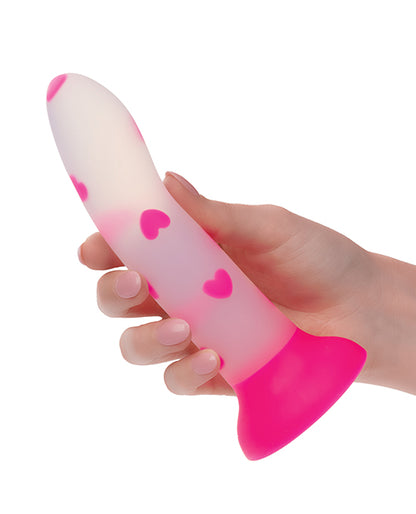 Glow Stick Heart Suction Cup Glow-in-the-Dark Dildo - Pink