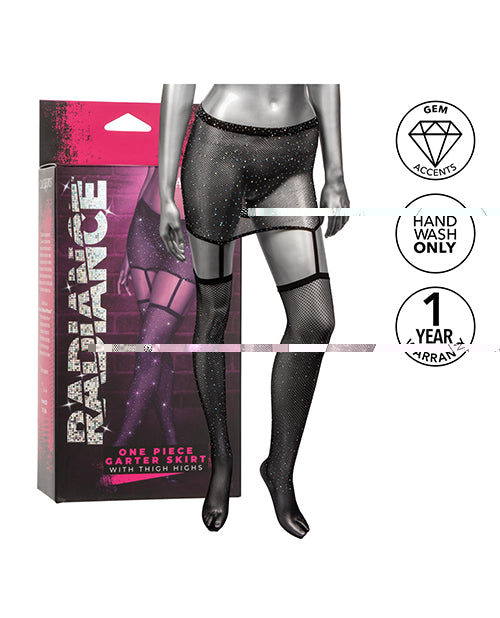 Radiance One Piece Garter Skirt w/Thigh Highs - Black O/S