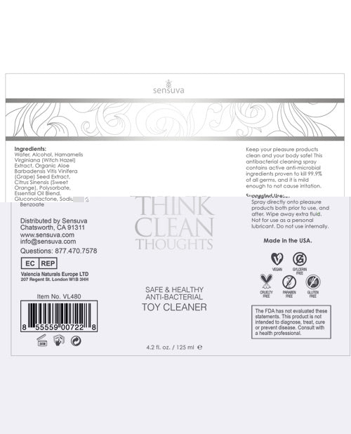 Sensuva Think Clean Thoughts Toy Cleaner - 4.2 oz