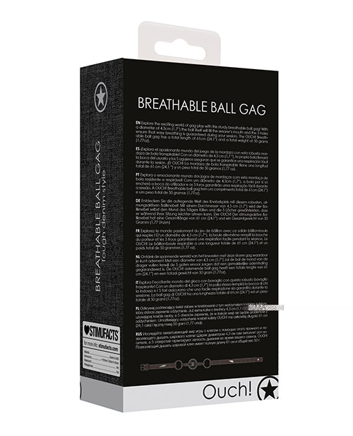 Shots Ouch Breathable Ball Gag w/Denim Straps - Black
