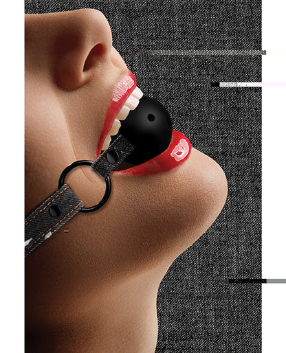 Shots Ouch Breathable Ball Gag w/Denim Straps - Black