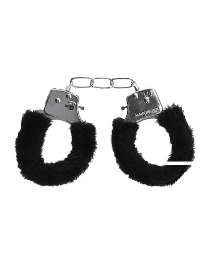 Shots Ouch Black & White Beginner's Furry Hand Cuffs - Black