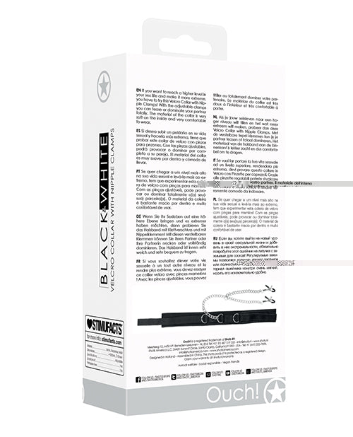 Shots Ouch Black & White Velcro Collar w/Nipple Clamps - Black