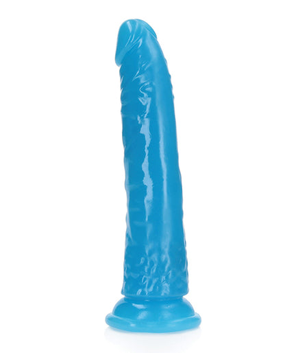 Shots RealRock 7" Slim  Dildo Glow in the Dark - Neon Blue