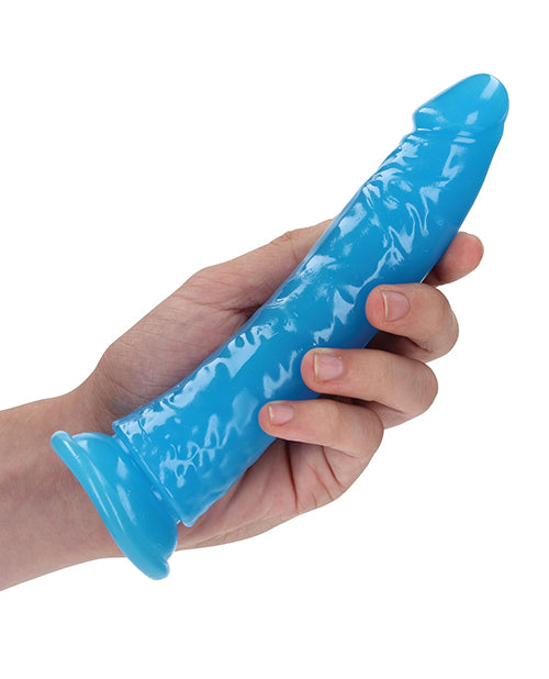 Shots RealRock 7" Slim  Dildo Glow in the Dark - Neon Blue