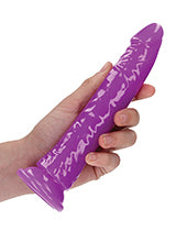 Shots RealRock 8" Slim Dildo Glow in the Dark - Neon Purple