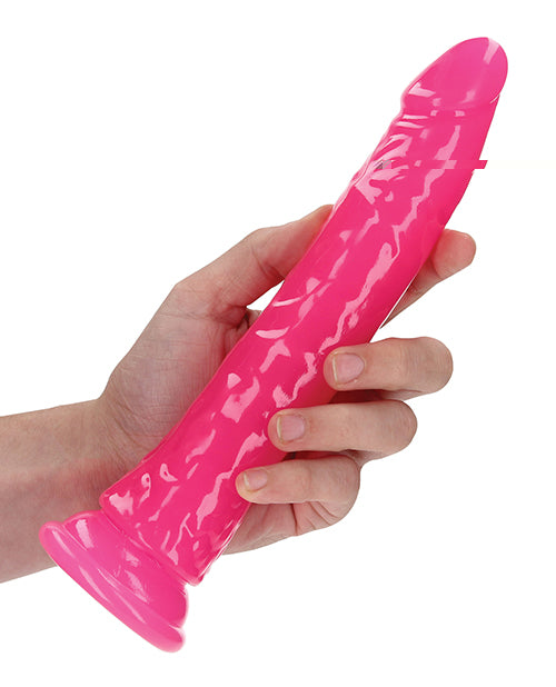 Shots RealRock 9" Slim Dildo Glow in the Dark - Neon Pink