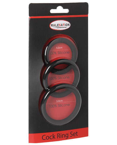 MALESATION Cock Ring Set - Pack of 3 Black