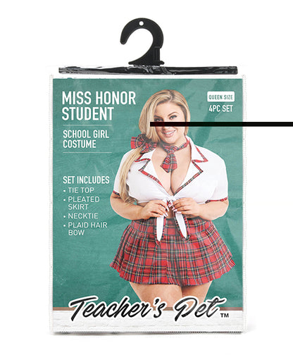 Teacher's Pet Ms Honor Student School Girl Tie Top, Pleated Skirt, Neck Tie & Hair Bow Red QN