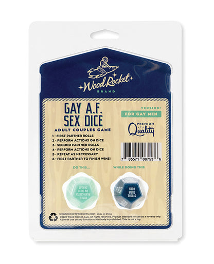 Wood Rocket Gay AF Gay Men Couples Sex Dice Game - Blue