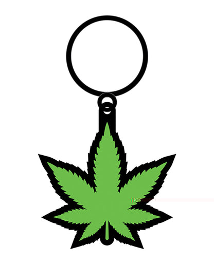 Wood Rocket Weed Pot Leaf Keychain - Green