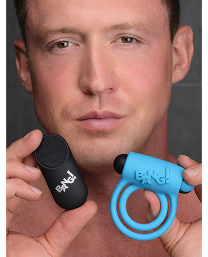 Bang! Vibrating Cock Ring & Bullet w/Remote Control - Blue