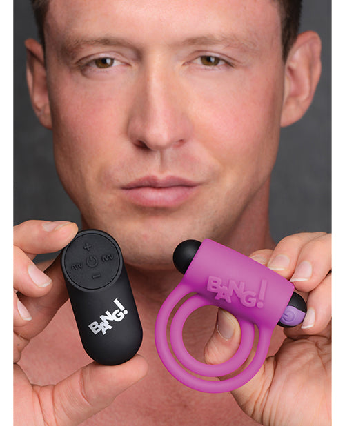 Bang! Vibrating Cock Ring & Bullet w/Remote Control - Purple