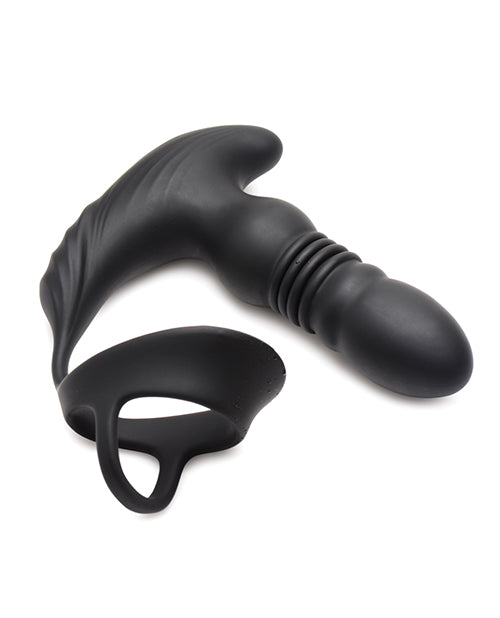 ThunderPlugs 10X Thrusting Silicone Vibrator w/Cock & Ball Strap & Remote - Black