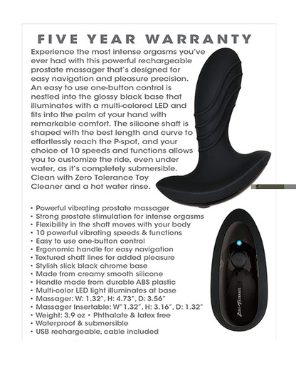 Zero Tolerance The Gentleman Rechargeable Prostate Massager - Black