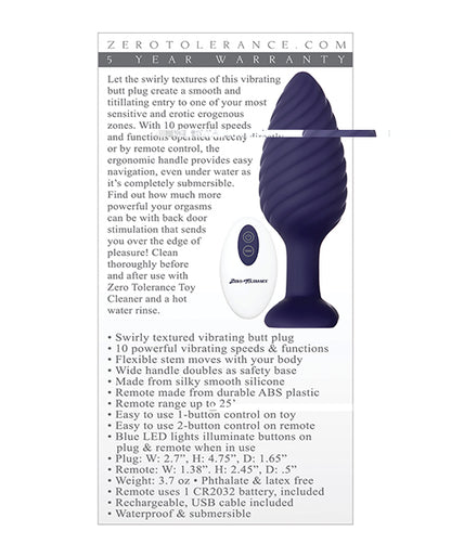 Zero Tolerance Wicked Twister Anal Rechargeable - Purple