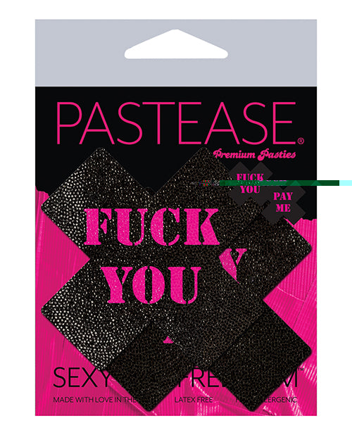 Pastease Premium Fuck You Pay Me Cross - Black/Pink O/S