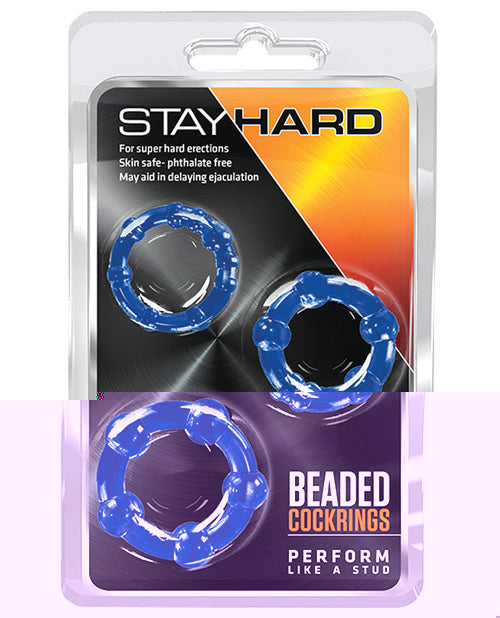 Blush Stay Hard Beaded Cock Rings 3 Pack - Blue