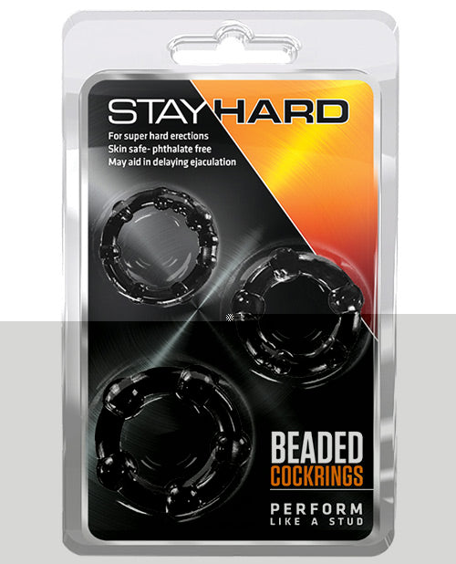 Blush Stay Hard Beaded Cock Rings 3 Pack - Black