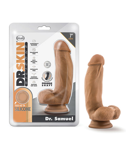 Blush Dr. Skin Silicone Dr. Samuel 7" Dildo w/Balls - Mocha