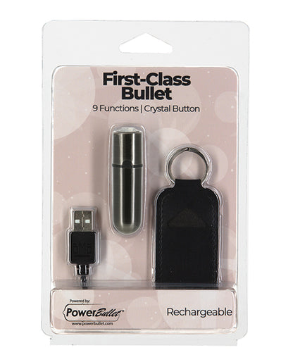 First Class Mini Rechargeable Bullet w/Crystal - 9 Functions Gun Metal