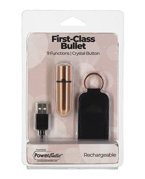 First Class Mini Rechargeable Bullet w/Crystal - 9 Functions Rose Gold