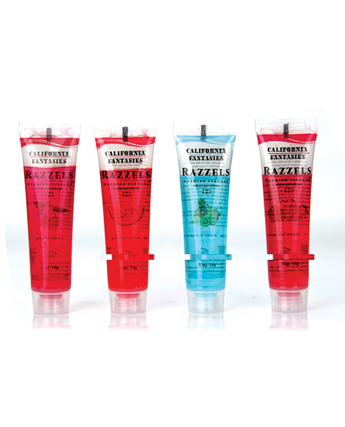 Razzels 3 in 1 Warming Lubricant  - .5 oz Tube Asst. Flavors Bowl of 52