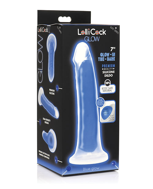 Curve Toys Lollicock 7" Glow In The Dark Silicone Dildo - Blue