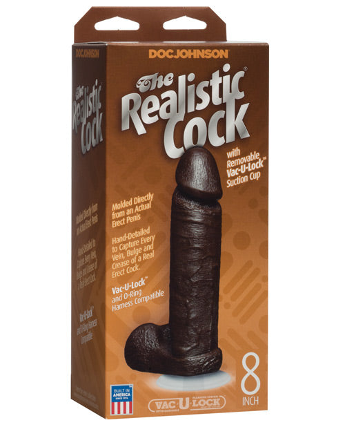 8" Realistic Cock w/Balls - Black