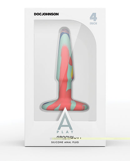 A Play 4" Groovy Silicone Anal Plug - Multicolor/Yellow