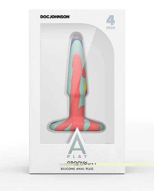 A Play 4" Groovy Silicone Anal Plug - Multicolor/Yellow