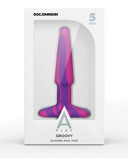 A Play 5" Groovy Silicone Anal Plug - Multicolor/Yellow