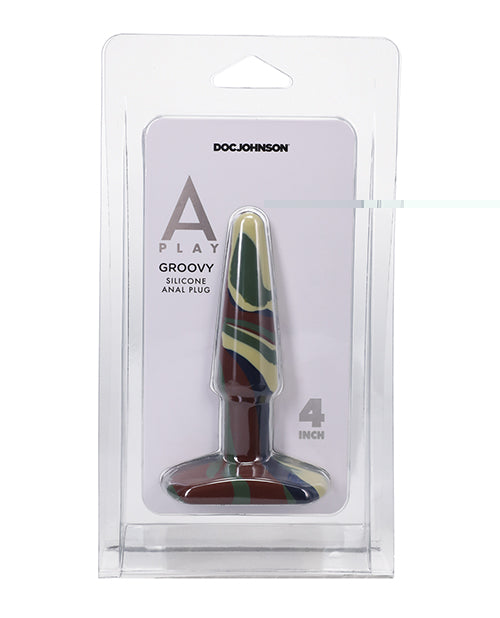 A Play 4" Groovy Silicone Anal Plug - Camouflage