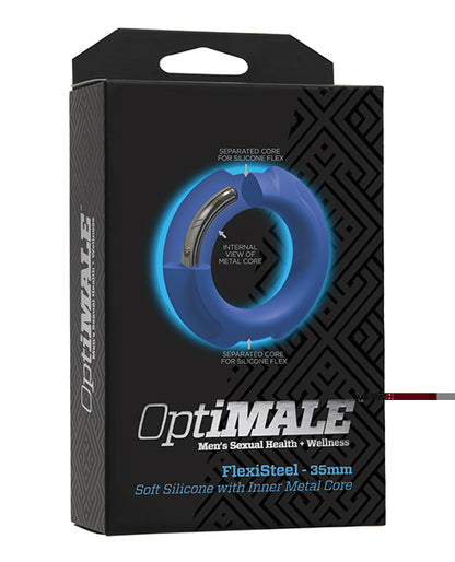 OptiMale FlexiSteel Cock Ring - 35mm Blue