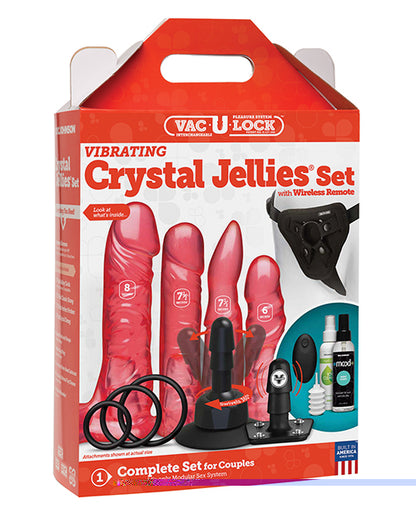 Vac-U-Lock Vibrating Crystal Jellies Set w/Wireless Remote - Pink