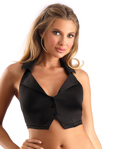 Play Schoolgirl Collared Button Down Halter Top Black O/S