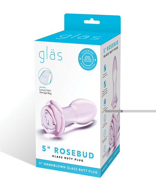 Glas 5" Rosebud Glass Butt Plug - Pink