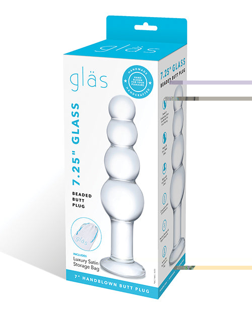 Glas 7.25" Glass Beaded Butt Plug - Clear