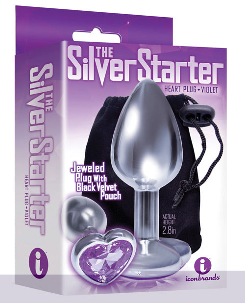 The 9's The Silver Starter Bejeweled Heart Stainless Steel Plug - Violet