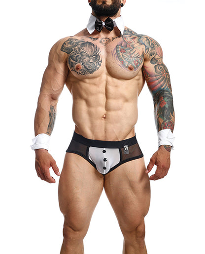 Male Basics MOB Maitre D Brief, Bow & French Cuffs Black/White LG