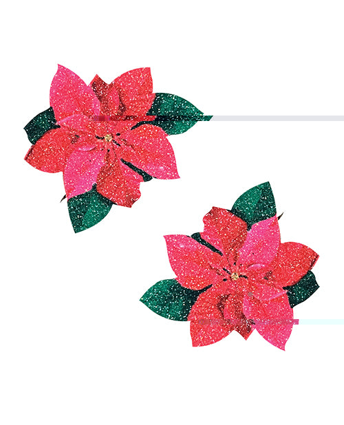 Neva Nude Poinsettia Glitter Flower Pasties - Red/Green O/S