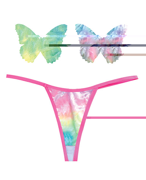 Neva Nude Naughty Knix Rainbow Sherbet Velvet G-String & Pasties - (Color Varies) Multi  O/S