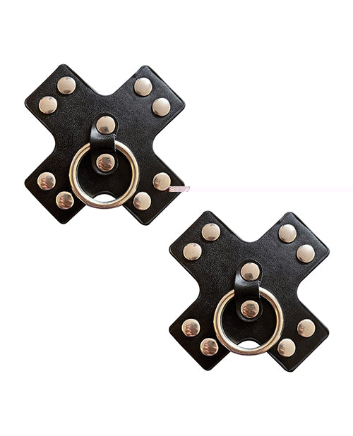 Neva Nude Burlesque Pierced N' Punked Leather Metal X Silicone Reusable Pasties - Black O/S