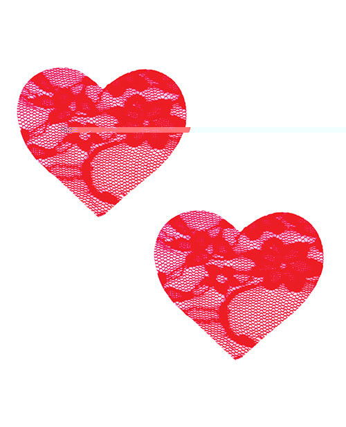 Neva Nude Lace Heart Pasties - Red O/S