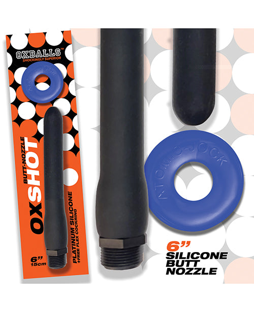 Oxballs Oxshot 6" Silicone Butt Nozzle w/Flex Cockring - Black/Blue